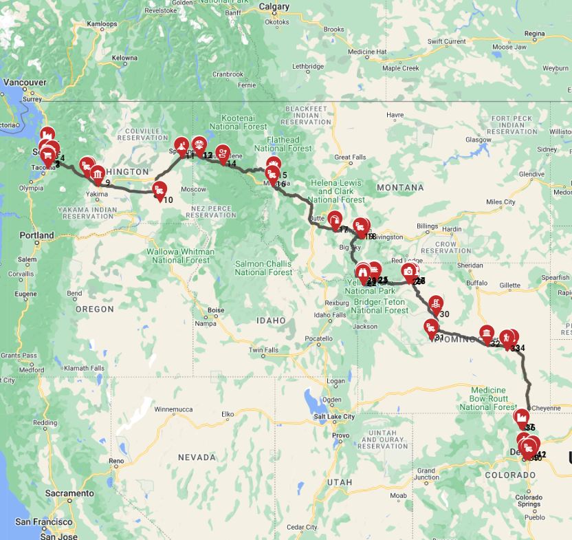 RV journey from Seattle to Denver - Including Yellowstone